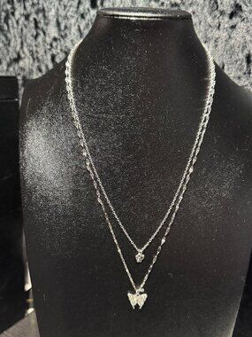 Women's Double-layer Butterfly Necklace Chain, Niche and Exquisite Rhinestone